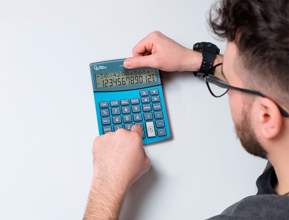 CALCULADORA LIDERPAPEL SOBREME SA XF28 12 DIGITOS DOS LINEAS COSTE VENTA MARGEN Y TASAS SOLAR Y PILAS AZUL 155X115X25 MM