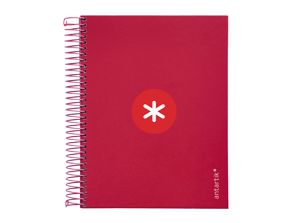 CUADERNO ESPIRAL A5 MICRO ANTARTIK TAPA FORRADA120H 90 GR CUADRO 5MM 5 BANDAS6 TALADROS COLOR FRAMBUESA