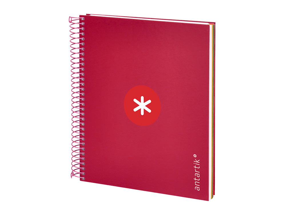 CUADERNO ESPIRAL A5 MICRO ANTARTIK TAPA FORRADA120H 90 GR CUADRO 5MM 5 BANDAS6 TALADROS COLOR FRAMBUESA