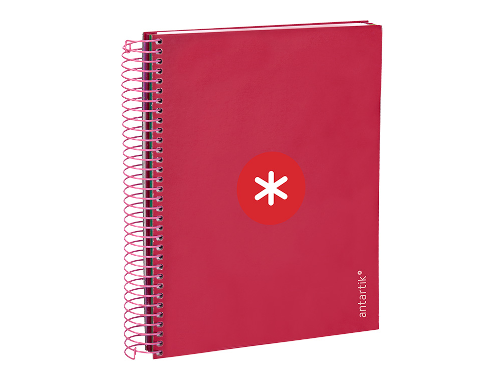 CUADERNO ESPIRAL A5 MICRO ANTARTIK TAPA FORRADA120H 90 GR CUADRO 5MM 5 BANDAS6 TALADROS COLOR FRAMBUESA