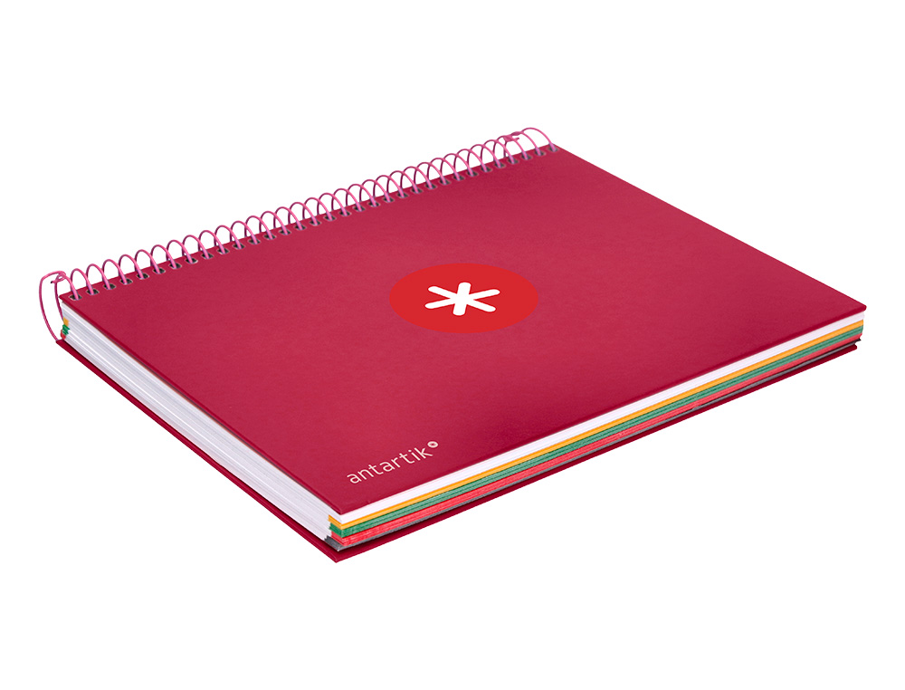 CUADERNO ESPIRAL A5 MICRO ANTARTIK TAPA FORRADA120H 90 GR CUADRO 5MM 5 BANDAS6 TALADROS COLOR FRAMBUESA