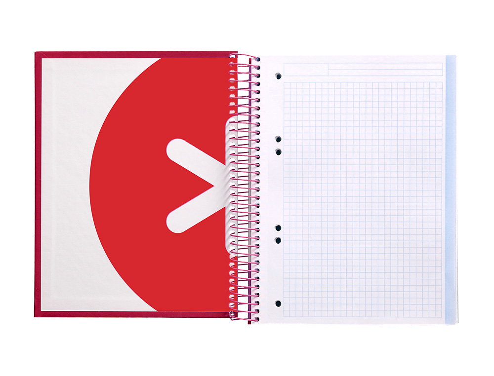 CUADERNO ESPIRAL A5 MICRO ANTARTIK TAPA FORRADA120H 90 GR CUADRO 5MM 5 BANDAS6 TALADROS COLOR FRAMBUESA