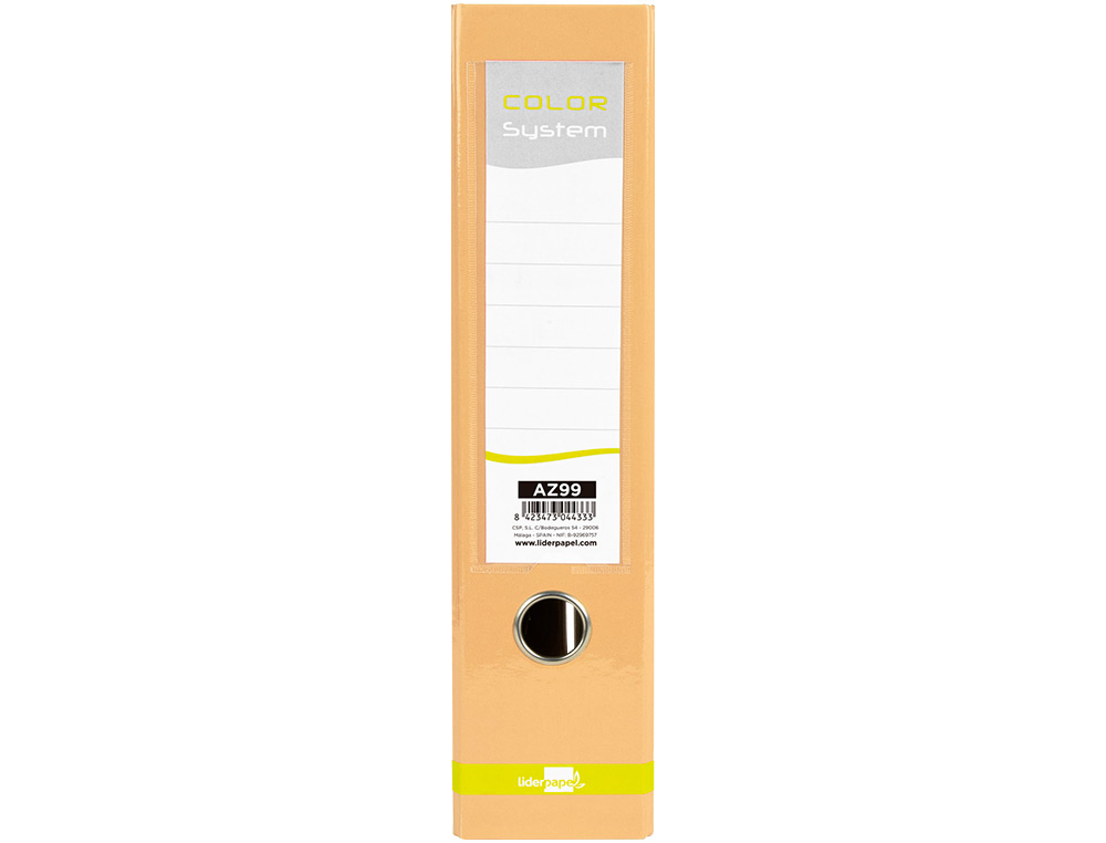 ARCHIVADOR DE PALANCA LIDERPAPEL A4 COLOR SYSTEM FORRADO SIN RADO LOMO 80 MM MELOCOTON COMPRESOR METALICO
