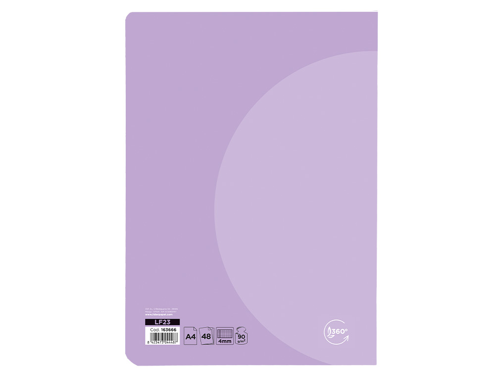 LIBRETA LIDERPAPEL 360 TAPA DE PLASTICO A5 48 HOJAS 90G/M2 CUADRO 4MM CON MARGEN COLORES PASTEL SURTIDOS