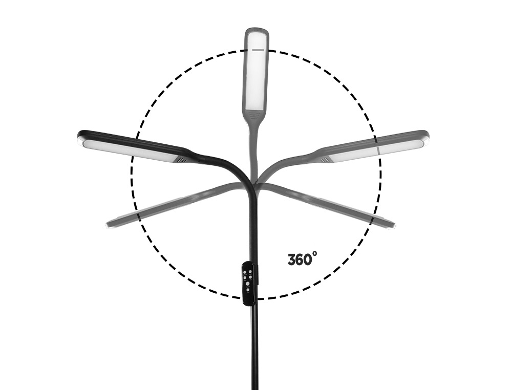 LAMPARA DE SUELO Q-CONNECT LED 15W 850 LM 3 NIVELES COLOR BRILLO REGULABLE CUELLO FLEXIBLE CONTROL REMOTO NEGRO