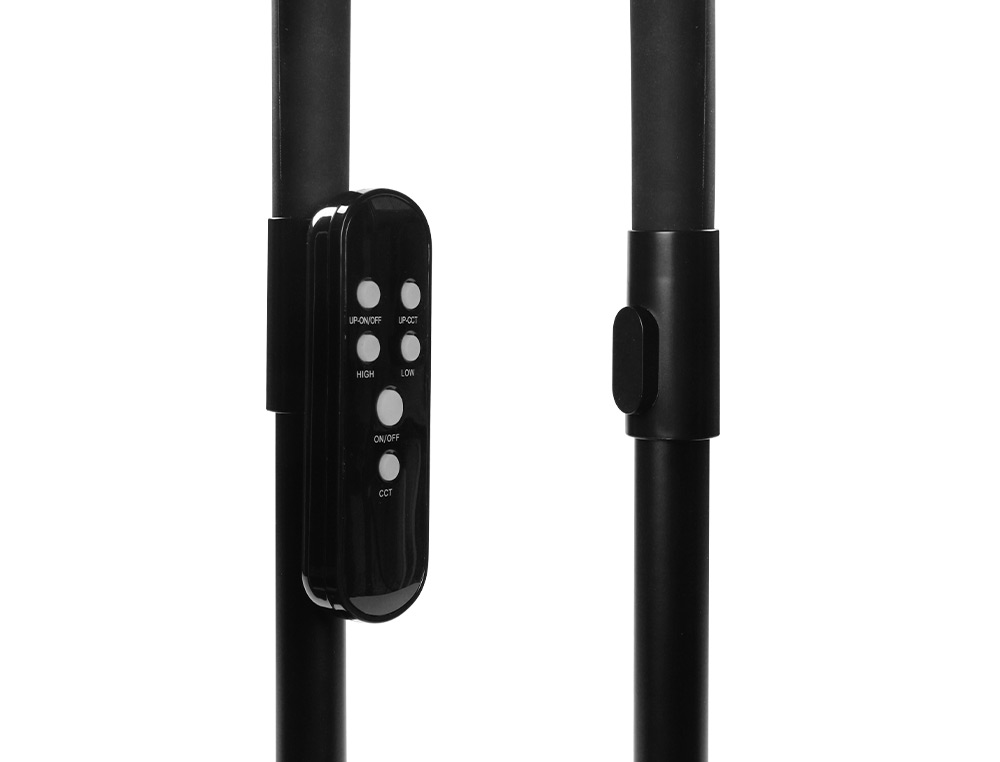 LAMPARA DE SUELO Q-CONNECT LED 15W 850 LM 3 NIVELES COLOR BRILLO REGULABLE CUELLO FLEXIBLE CONTROL REMOTO NEGRO
