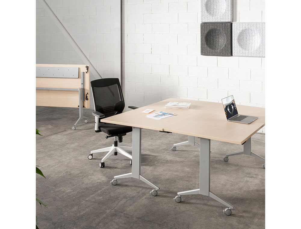MESA DE OFICINA ROCADA 180X80CM CON TABLERO ABATIBLE 90 ACABADO FD02 ALUMINIO/GRIS