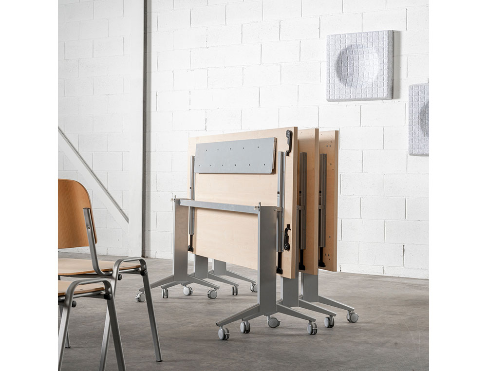 MESA DE OFICINA ROCADA 180X80CM CON TABLERO ABATIBLE 90 ACABADO FD02 ALUMINIO/GRIS