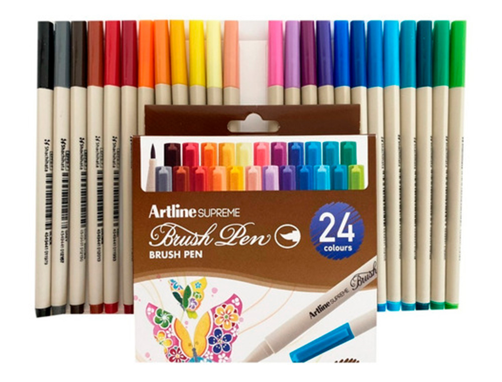 ROTULADOR ARTLINE SUPREME BRUSH PINTURA BASE AGUA PUNTA TIPO PINCEL TRAZO FINO BOLSA 24 UNIDADES COLORES SURTIDOS