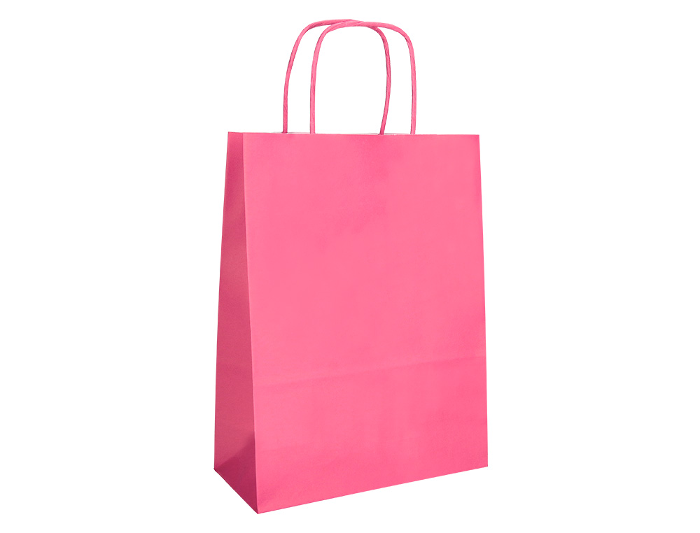 BOLSA PAPEL Q-CONNECT CELULOSA ROSA XS CON ASA RETORCIDA 180X240X80 MM