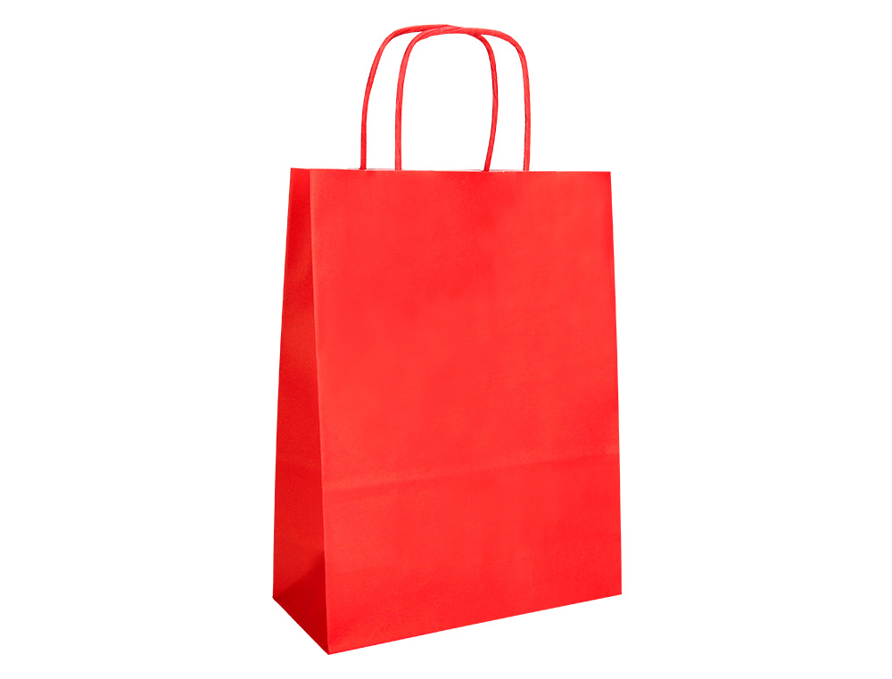 BOLSA PAPEL Q-CONNECT CELULOSA ROJO S CON ASA RETORCIDA 240X320X10 MM
