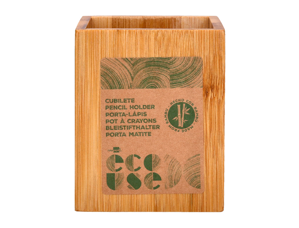 CUBILETE PORTALAPICES LIDERPAPEL BAMBU 100% NATURAL ECOUSE CUADRADO 80X80X100 MM