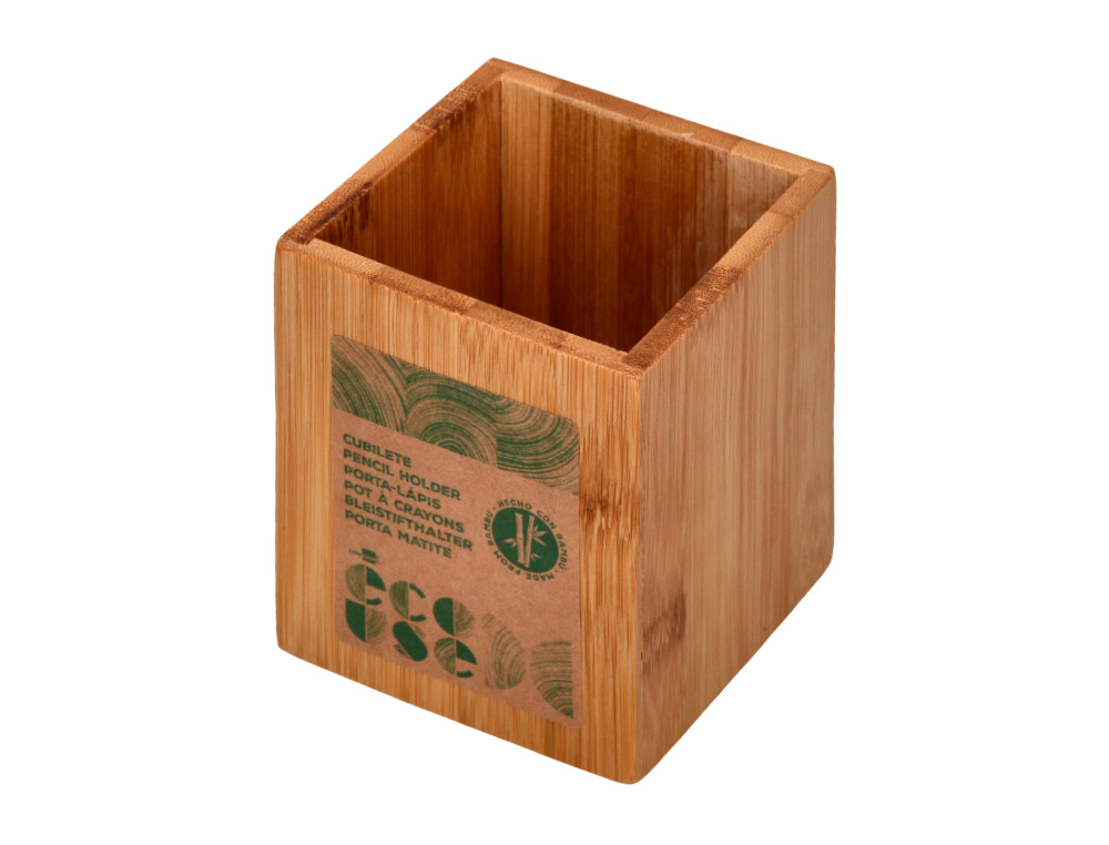 CUBILETE PORTALAPICES LIDERPAPEL BAMBU 100% NATURAL ECOUSE CUADRADO 80X80X100 MM