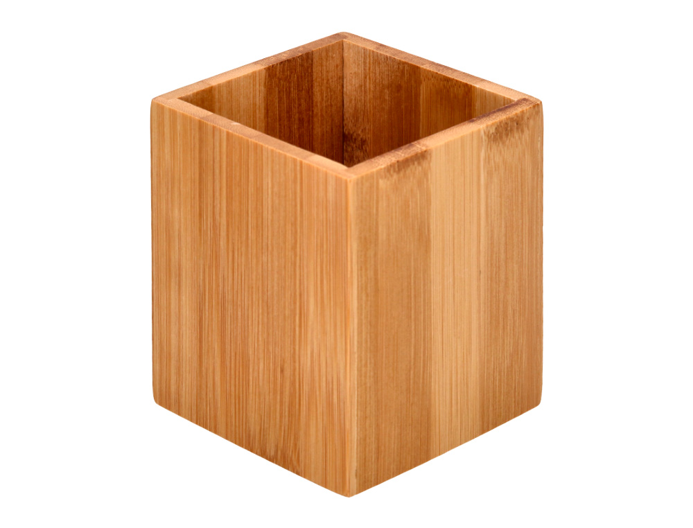 CUBILETE PORTALAPICES LIDERPAPEL BAMBU 100% NATURAL ECOUSE CUADRADO 80X80X100 MM