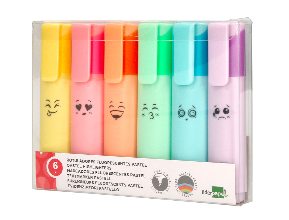 ROTULADOR LIDERPAPEL FLUORESCENTE PASTEL PUNTA BISELADA ESTUCHE DE 6 UNIDADES COLORES SURTIDOS