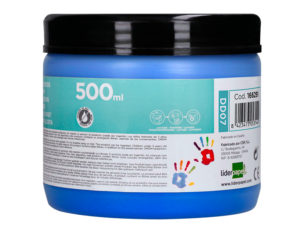 PINTURA DEDOS LIDERPAPEL TARRINA DE 500 ML AZUL