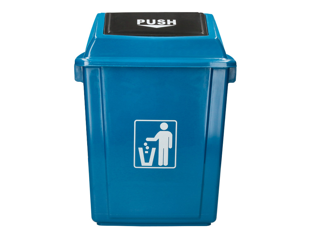 PAPELERA CONTENEDOR Q-CONNECT PLASTICO CON TAPA DE BALANCIN 58 LITROS AZUL 470X330X760 MM