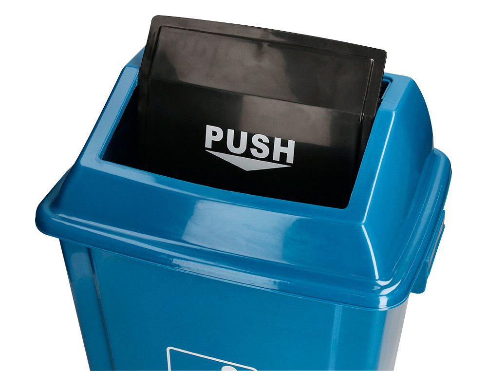 PAPELERA CONTENEDOR Q-CONNECT PLASTICO CON TAPA DE BALANCIN 58 LITROS AZUL 470X330X760 MM