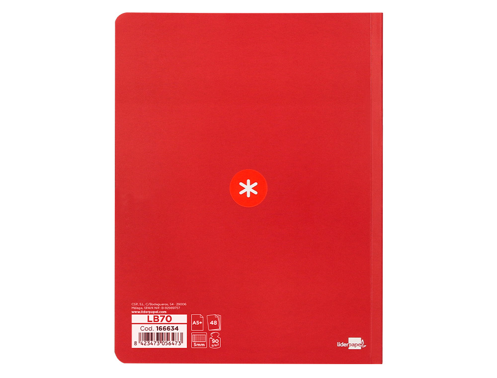 LIBRETA LIDERPAPEL ANTARTIK A5+ PLUS COSIDA 48 HOJAS 90G/M2 CUADRO 5MM CON MARGEN 6 COLORES SURTIDOS