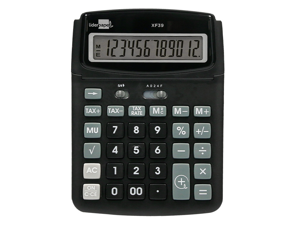 CALCULADORA LIDERPAPEL SOBREMESA XF39 12 DIGITOS SOLAR Y PILAS COLOR NEGRO 190X140X32 MM 40% RECICLADO