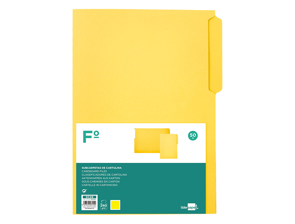 SUBCARPETA CARTULINA LIDERPAPEL FOLIO PESTAA IZQUIERDA 240G/M2 AMARILLO