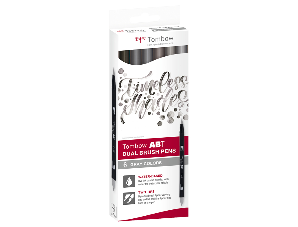 ROTULADOR TOMBOW ABT DUAL BRUSH ACUARELABLE DOBLE PUNTA FINA/PINCEL ESTUCHE DE 6 COLORES GAMA GRISES