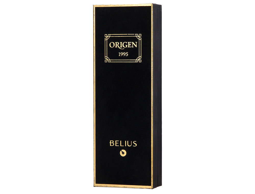 BOLIGRAFO BELIUS ORIGEN 1995 ALUMINIO TEXTURA CEPILLADA COLOR NEGRO TINTA AZUL CAJA DE DISEÑO