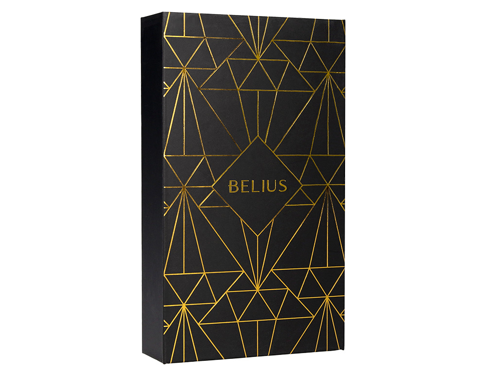 BOLIGRAFO Y ESTUCHE BELIUS SOIREE COLOR NEGRO Y DORADO TINTA AZUL CAJA DE DISEO