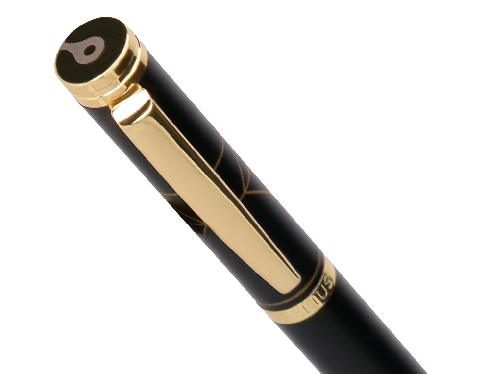 BOLIGRAFO Y ESTUCHE BELIUS SOIREE COLOR NEGRO Y DORADO TINTA AZUL CAJA DE DISEO