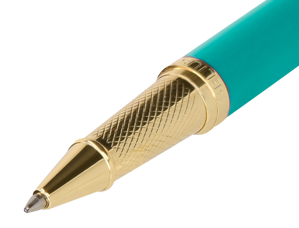BOLIGRAFO BELIUS SOIREE ALUMINIO COLOR ART DECO TURQUESA Y DORADO TINTA AZUL CAJA DE DISEO