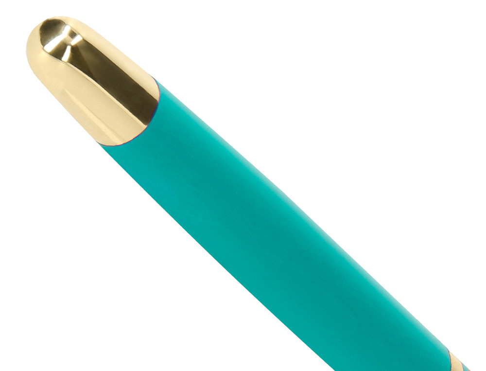 BOLIGRAFO BELIUS SOIREE ALUMINIO COLOR ART DECO TURQUESA Y DORADO TINTA AZUL CAJA DE DISEO