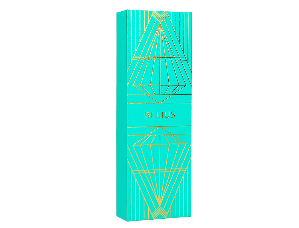 BOLIGRAFO BELIUS SOIREE ALUMINIO COLOR ART DECO TURQUESA Y DORADO TINTA AZUL CAJA DE DISEO