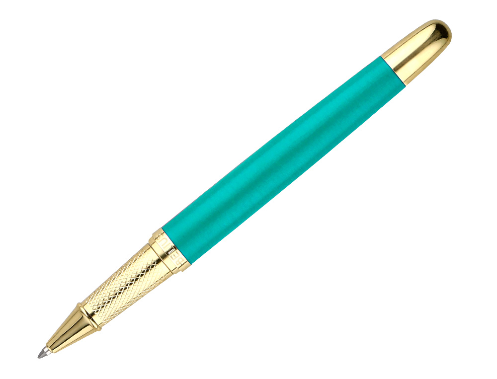 BOLIGRAFO BELIUS SOIREE ALUMINIO COLOR ART DECO TURQUESA Y DORADO TINTA AZUL CAJA DE DISEO