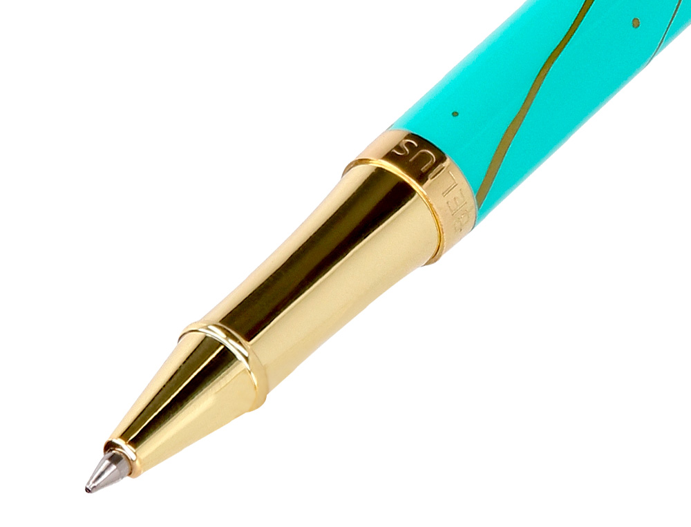 ROLLER BELIUS AQUA ALUMINIO COLOR TURQUESA Y DORADO TINTA NEGRA CAJA DE DISEO