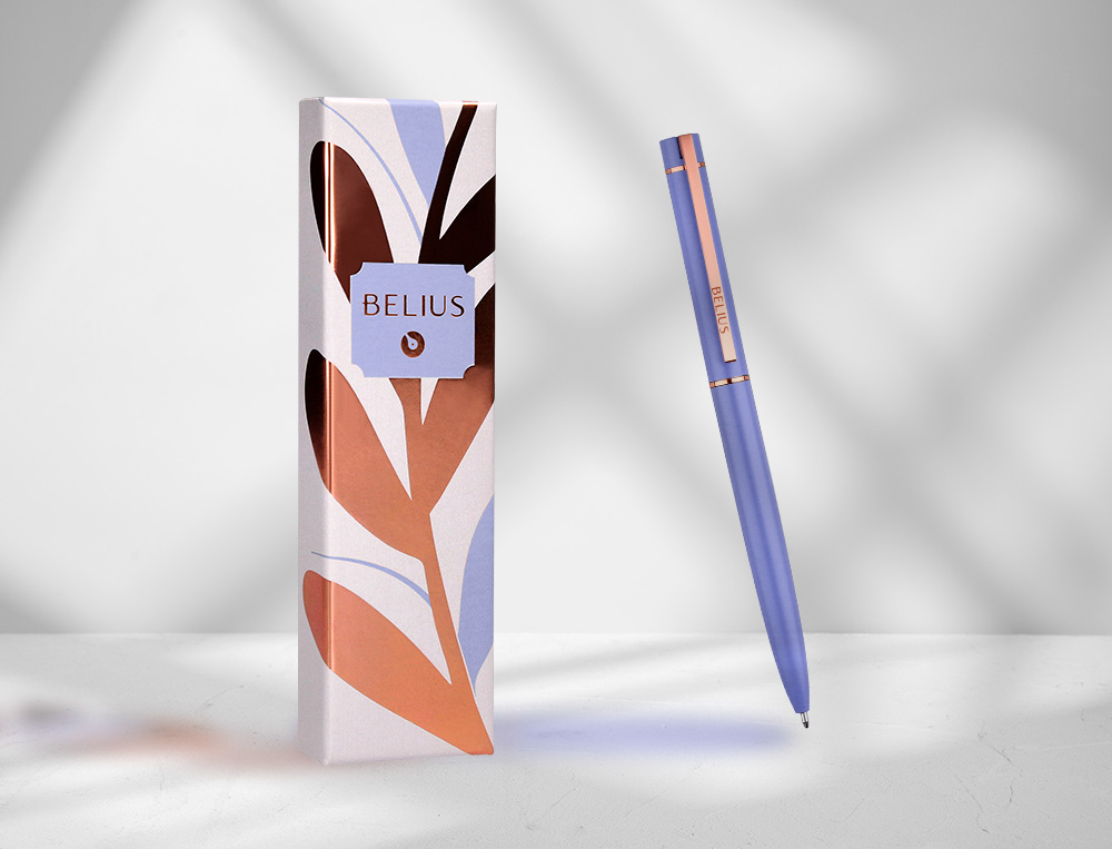 BOLIGRAFO BELIUS ROSE ALUMINIO COLOR LAVANDA/ORO ROSA TINTA AZUL CAJA DE DISEO