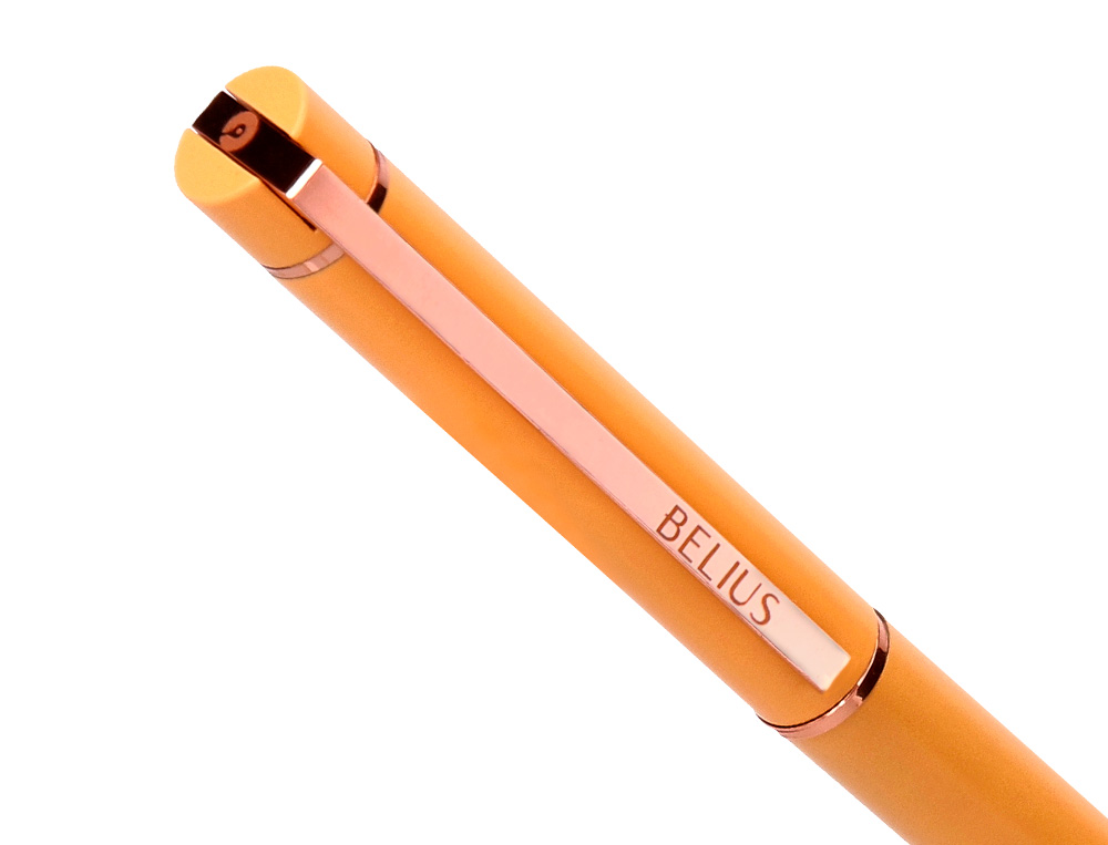 BOLIGRAFO BELIUS ROSE ALUMINIO COLOR NARANJA/ORO ROSA TINTA AZUL CAJA DE DISEÑO