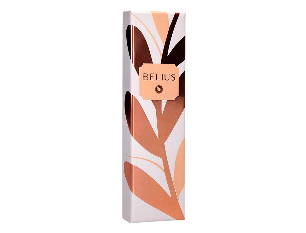 BOLIGRAFO BELIUS ROSE ALUMINIO COLOR NARANJA/ORO ROSA TINTA AZUL CAJA DE DISEÑO