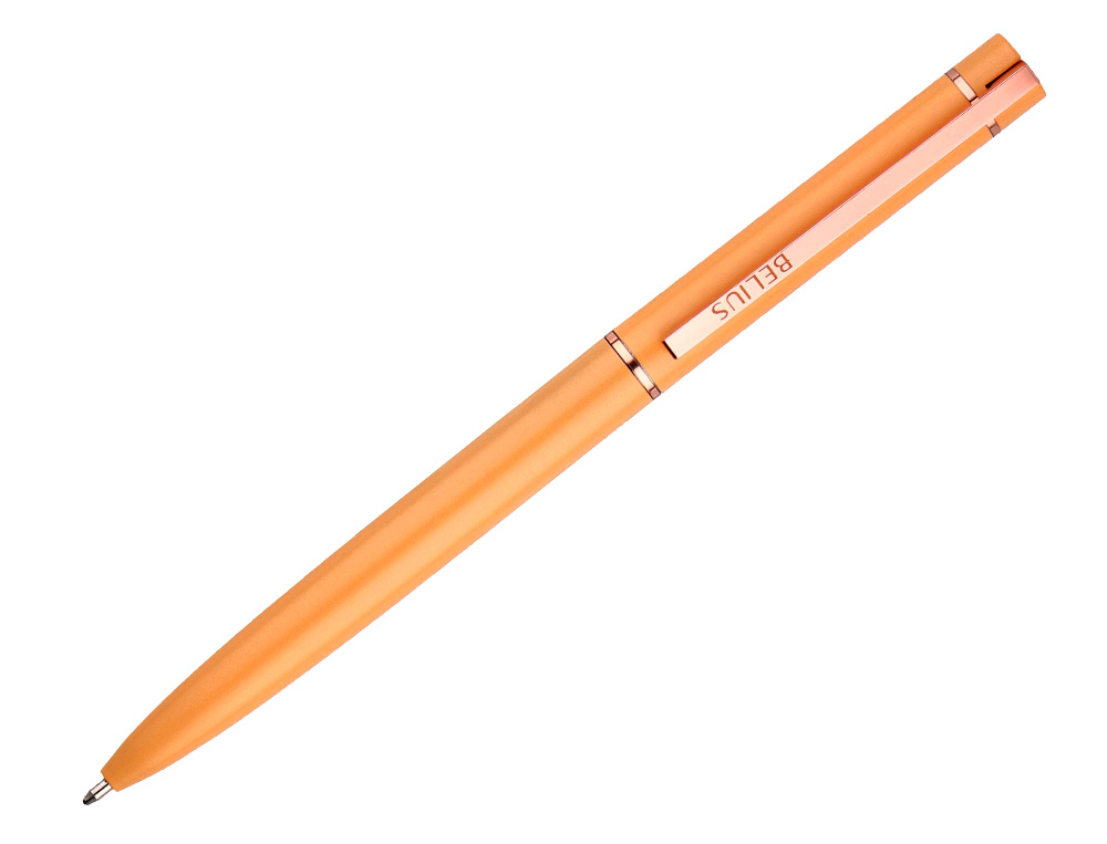 BOLIGRAFO BELIUS ROSE ALUMINIO COLOR NARANJA/ORO ROSA TINTA AZUL CAJA DE DISEÑO