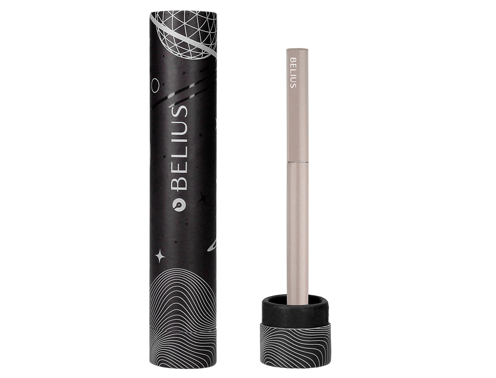 BOLIGRAFO BELIUS ROCKET B ALUMINIO COLOR MINIMALISTA GRIS TINTA AZUL CAJA CILINDRICA