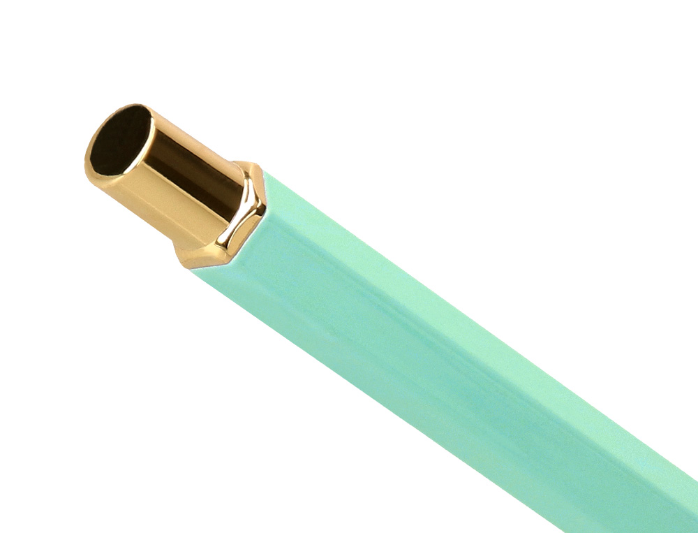 BOLIGRAFO BELIUS MACARON BLISS FORMA HEXAGONAL COLOR VERDE DORADO TINTA AZUL CAJA DE DISEO