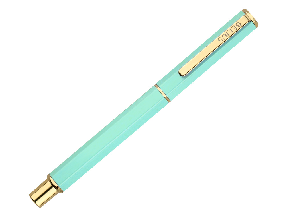 BOLIGRAFO BELIUS MACARON BLISS FORMA HEXAGONAL COLOR VERDE DORADO TINTA AZUL CAJA DE DISEO