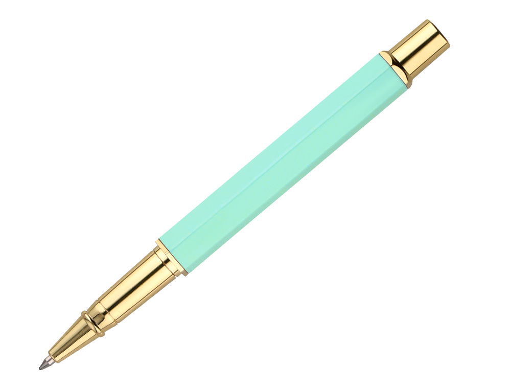 BOLIGRAFO BELIUS MACARON BLISS FORMA HEXAGONAL COLOR VERDE DORADO TINTA AZUL CAJA DE DISEO