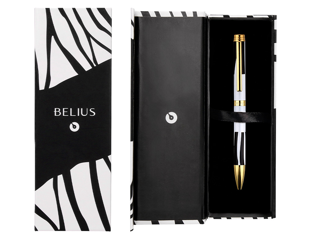 BOLIGRAFO BELIUS DUALITA CUERPO BLANCO COLOR NEGRO TINTA AZUL CAJA DE DISEO