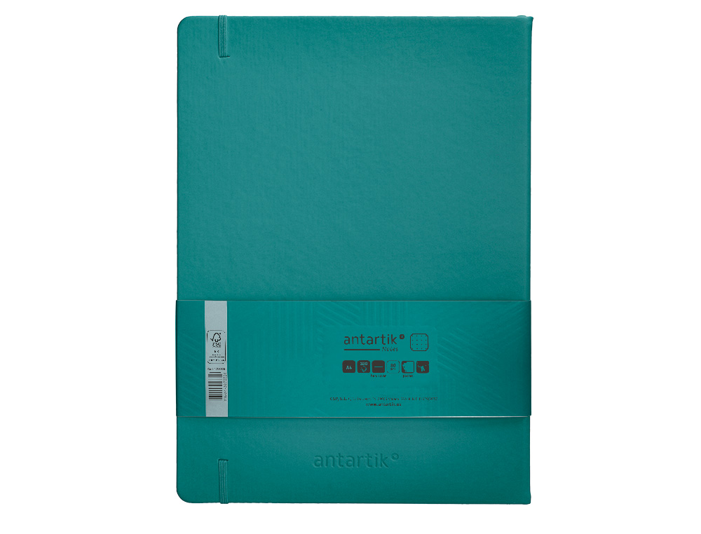 CUADERNO CON GOMILLA ANTARTIK NOTES TAPA DURA A4 HOJAS PUNTOS VERDE AGUAMARINA 100 HOJAS 80 GR FSC