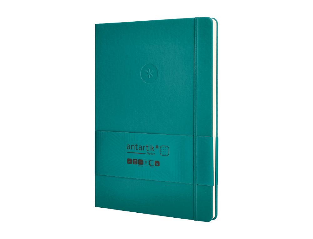 CUADERNO CON GOMILLA ANTARTIK NOTES TAPA DURA A4 HOJAS PUNTOS VERDE AGUAMARINA 100 HOJAS 80 GR FSC