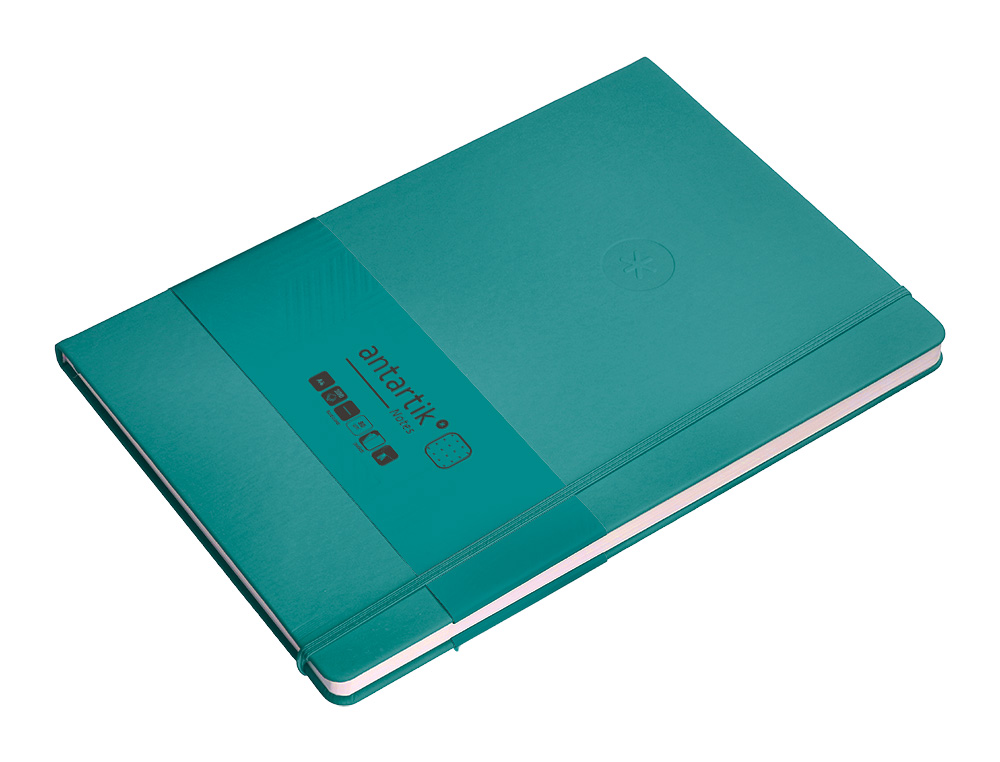 CUADERNO CON GOMILLA ANTARTIK NOTES TAPA DURA A4 HOJAS PUNTOS VERDE AGUAMARINA 100 HOJAS 80 GR FSC