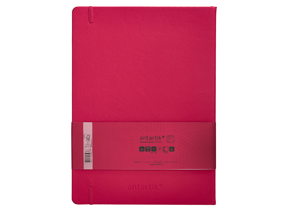 CUADERNO CON GOMILLA ANTARTIK NOTES TAPA DURA A4 HOJAS CUADRICULA BURDEOS 100 HOJAS 80 GR FSC