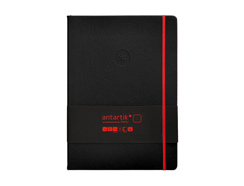 CUADERNO CON GOMILLA ANTARTIK NOTES TAPA DURA A4 HOJAS PUNTOS NEGRO Y ROJO 100 HOJAS 80 GR FSC