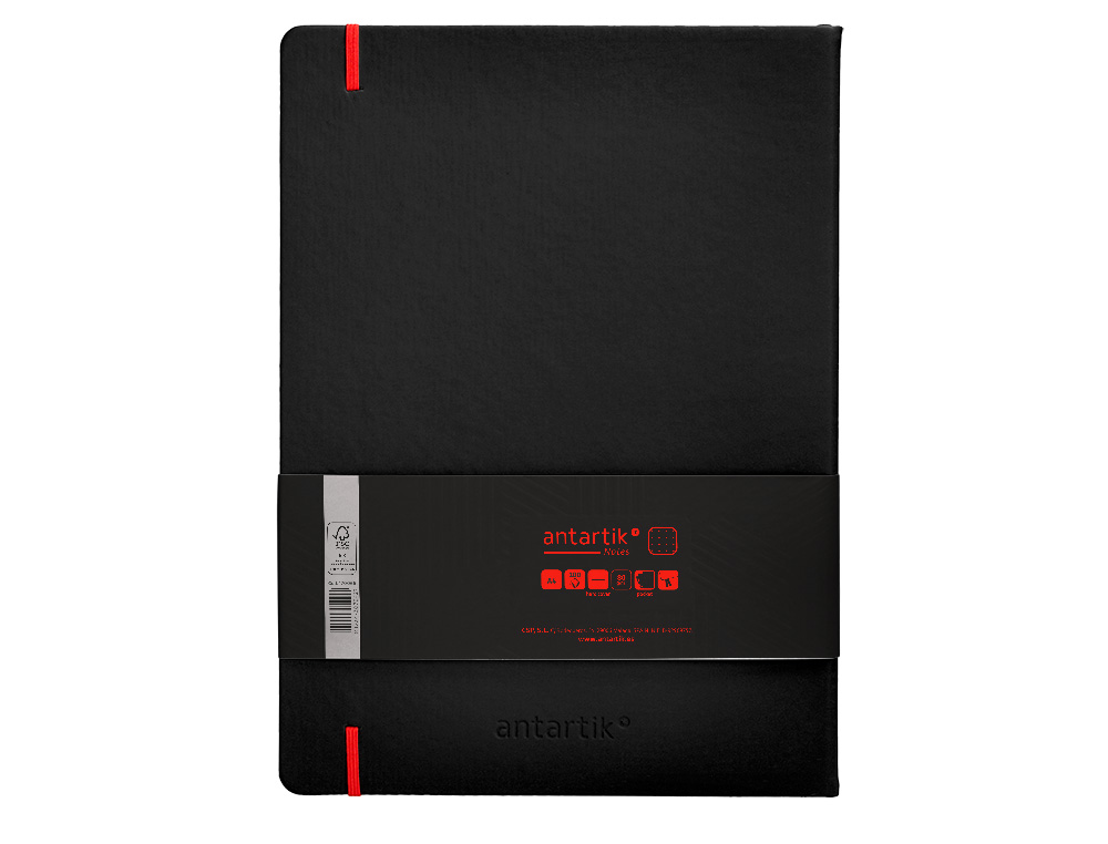 CUADERNO CON GOMILLA ANTARTIK NOTES TAPA DURA A4 HOJAS PUNTOS NEGRO Y ROJO 100 HOJAS 80 GR FSC
