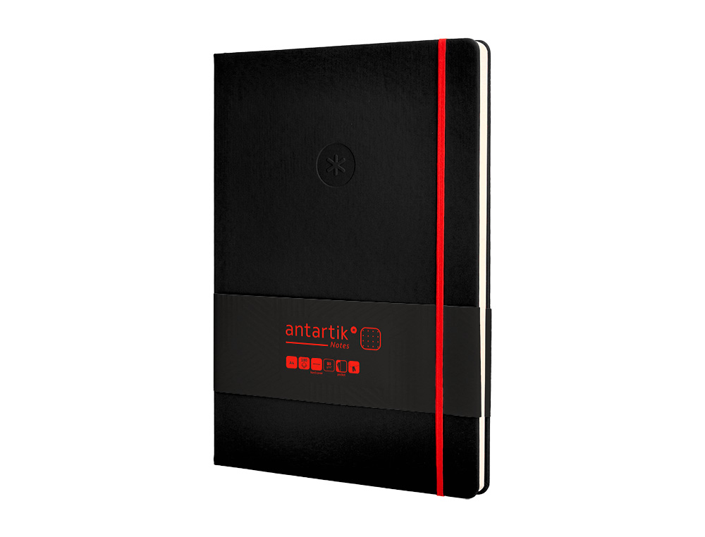 CUADERNO CON GOMILLA ANTARTIK NOTES TAPA DURA A4 HOJAS PUNTOS NEGRO Y ROJO 100 HOJAS 80 GR FSC
